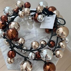 CB2 Metallic Garland Modern Christmas Ball Ornaments Bronze Gold Silver Mix 72”